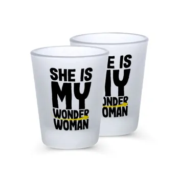 She is my wonder woman, Σφηνοπότηρα γυάλινα 45ml του πάγου (2 τεμάχια)
