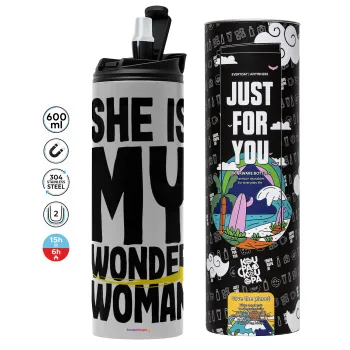 She is my wonder woman, Tumbler stainless steel GREY 600ml