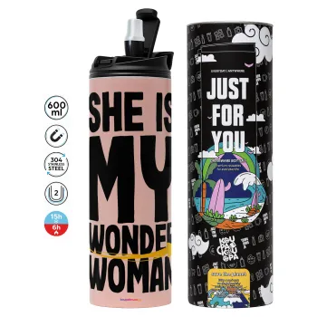 She is my wonder woman, Tumbler stainless steel PINK 600ml