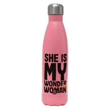 She is my wonder woman, Metal mug thermos Pink Mat (Stainless steel), double wall, 500ml