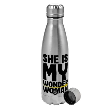 She is my wonder woman, Metallic water bottle, stainless steel, 750ml