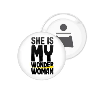 She is my wonder woman, Μαγνητάκι και ανοιχτήρι μπύρας στρογγυλό διάστασης 5,9cm