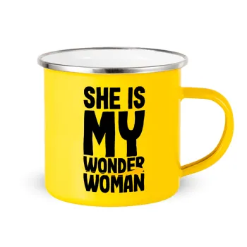 She is my wonder woman, Yellow Enamel Metallic Cup 360ml