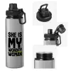 Metallic water bottle with safety cap, 850ml aluminum