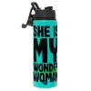 Metallic water bottle with safety lid, 850ml aluminum