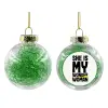 Στολίδι Χριστουγεννιάτικη μπάλα δένδρου διάφανη με πράσινο γέμισμα 8cm