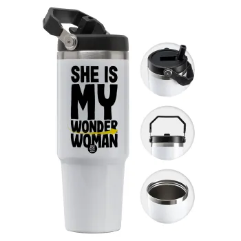She is my wonder woman, Θερμός Ανοξείδωτο 30oz με χερούλι