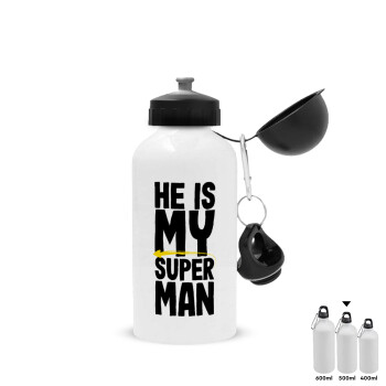 He is my superman, Metal water bottle, White, aluminum 500ml