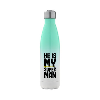 He is my superman, Metal mug thermos Green/White (Stainless steel), double wall, 500ml