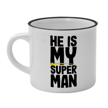 He is my superman, Κούπα κεραμική vintage Λευκή/Μαύρη 230ml