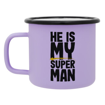 He is my superman, Κούπα Μεταλλική εμαγιέ ΜΑΤ Light Pastel Purple 360ml
