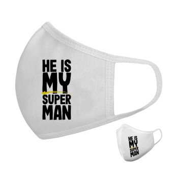 He is my superman, Μάσκα υφασμάτινη υψηλής άνεσης παιδική (Δώρο πλαστική θήκη)