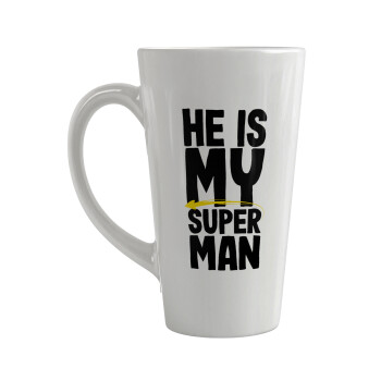 He is my superman, Κούπα κωνική Latte Μεγάλη, κεραμική, 450ml