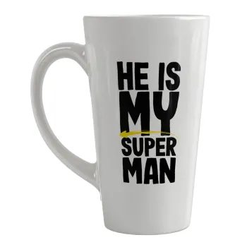 He is my superman, Κούπα κωνική Latte Μεγάλη, κεραμική, 450ml
