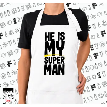 He is my superman, Ποδιά μακριά Σεφ ολόσωμη με τσέπες white (ΕΝΗΛΙΚΩΝ)