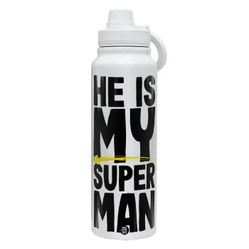 He is my superman, Θερμός 1L Ανοξείδωτο με Βάση Κινητού & Διπλά Τοιχώματα