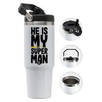 He is my superman, Θερμός Ανοξείδωτο 30oz με χερούλι