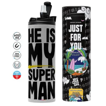 He is my superman, Tumbler stainless steel GREY 600ml