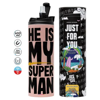 He is my superman, Tumbler stainless steel PINK 600ml