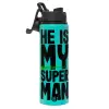Metallic water bottle with safety lid, 850ml aluminum