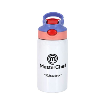 Master Chef, Children's hot water bottle, stainless steel, with safety straw, pink/purple (350ml)