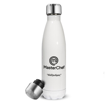 Master Chef, Μεταλλικό παγούρι θερμός Λευκό (Stainless steel), διπλού τοιχώματος, 500ml