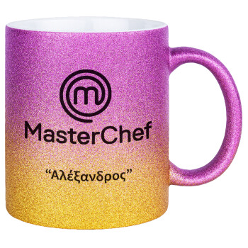 Master Chef, Κούπα Χρυσή/Ροζ Glitter, κεραμική, 330ml