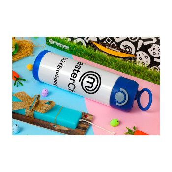 Master Chef, Πασχαλινή Λαμπάδα με Παιδικό παγούρι θερμό, ανοξείδωτο, με καλαμάκι ασφαλείας, ΜΠΛΕ (500ml)