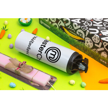 Master Chef, Easter candle,Travel Tumbler 2 Lids, with metal straw & cleaning brush & aromatic flat candle (30cm) (PINK)