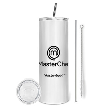 Master Chef, Tumbler ποτήρι θερμό από ανοξείδωτο ατσάλι 600ml, με μεταλλικό καλαμάκι & βούρτσα καθαρισμού