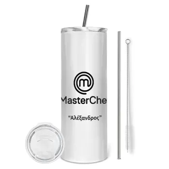 Master Chef, Tumbler ποτήρι θερμό από ανοξείδωτο ατσάλι 600ml, με μεταλλικό καλαμάκι & βούρτσα καθαρισμού