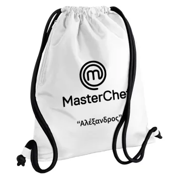 Master Chef, Backpack pouch GYMBAG white, with pocket (40x48cm) & thick cords