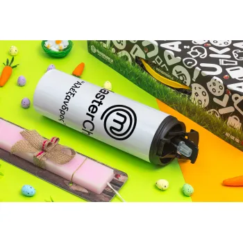 Master Chef, Easter candle,Travel Tumbler 2 Lids, with metal straw & cleaning brush & aromatic flat candle (30cm) (PINK)