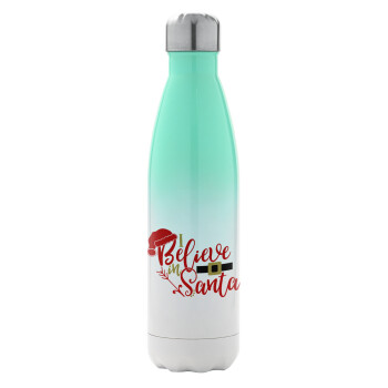 I believe in Santa, Metal mug thermos Green/White (Stainless steel), double wall, 500ml