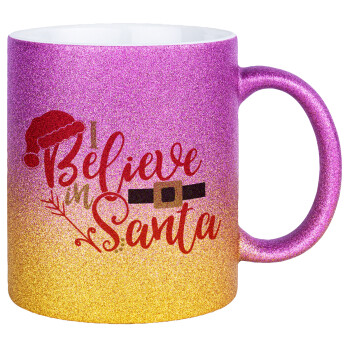 I believe in Santa, Κούπα Χρυσή/Ροζ Glitter, κεραμική, 330ml