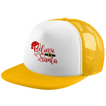 I believe in Santa, Καπέλο Ενηλίκων Soft Trucker με Δίχτυ Κίτρινο/White (POLYESTER, ΕΝΗΛΙΚΩΝ, UNISEX, ONE SIZE)