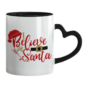 I believe in Santa, Mug heart black handle, ceramic, 330ml