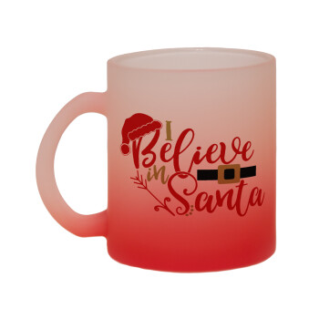 I believe in Santa, Κούπα γυάλινη δίχρωμη με βάση το κόκκινο ματ, 330ml