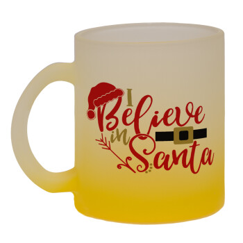 I believe in Santa, Κούπα γυάλινη δίχρωμη με βάση το κίτρινο ματ, 330ml