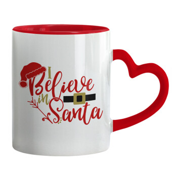 I believe in Santa, Mug heart red handle, ceramic, 330ml