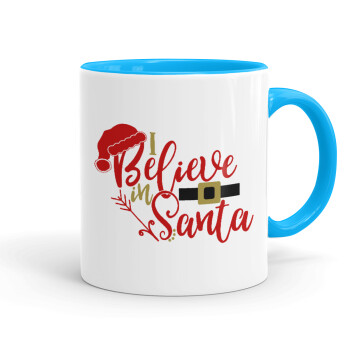 I believe in Santa, Κούπα χρωματιστή γαλάζια, κεραμική, 330ml