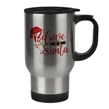 I believe in Santa, Stainless steel travel mug with lid, double wall 450ml