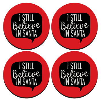 Ι still believe in santa, SET of 4 round wooden coasters (9cm)