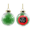 Στολίδι Χριστουγεννιάτικη μπάλα δένδρου διάφανη με πράσινο γέμισμα 8cm