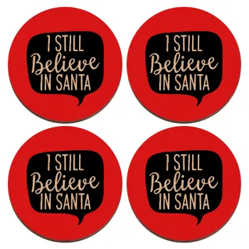 Ι still believe in santa, ΣΕΤ x4 Σουβέρ ξύλινα στρογγυλά plywood (9cm)