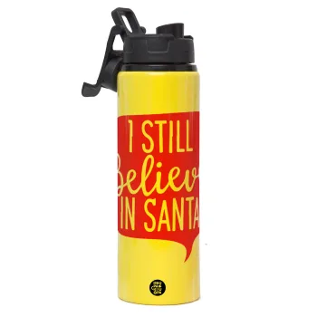 Ι still believe in santa, Μεταλλικό παγούρι νερού με καπάκι ασφαλείας, αλουμινίου 850ml