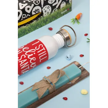 Ι still believe in santa, Πασχαλινή Λαμπάδα με παγούρι μεταλλικό (620ml, stainless steel) & κερί αρωματικό πλακέ (30cm) (ΤΙΡΚΟΥΑΖ)