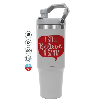 Ι still believe in santa, ΓΚΡΙ χρώματος Θερμός Ανοξείδωτο 890ml (30oz) με χερούλι