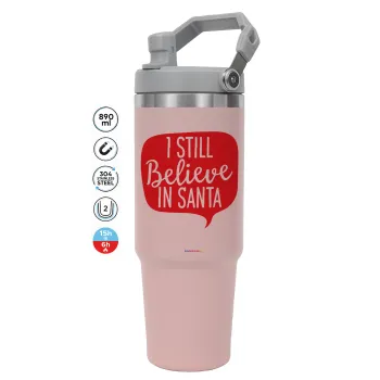 Ι still believe in santa, ΡΟΖ χρώματος Θερμός Ανοξείδωτο 890ml (30oz) με χερούλι