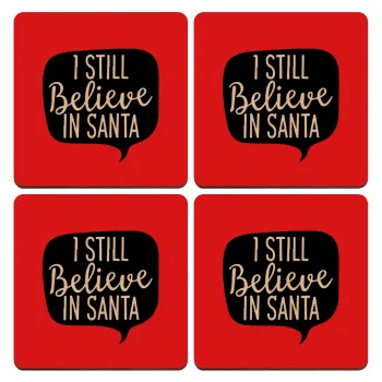 Ι still believe in santa, ΣΕΤ x4 Σουβέρ ξύλινα τετράγωνα plywood (9cm)